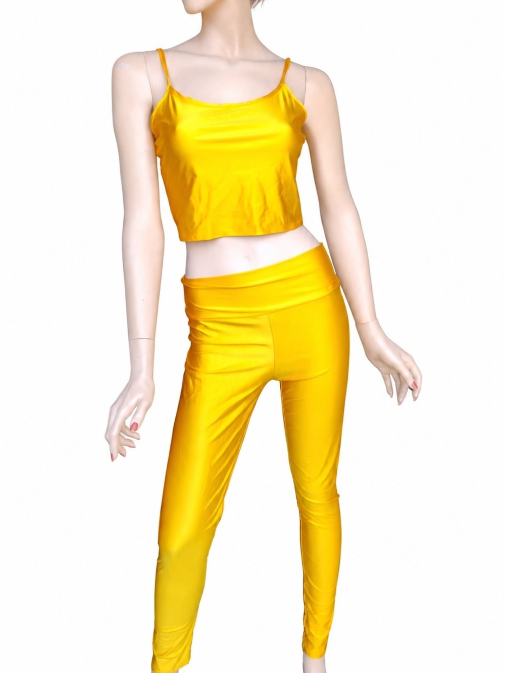 Gold Crop Tank Top & Legging Set - Women's Two-Piece Lg